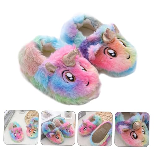 LIFKOME Hausschuhe mit Einhorn motiv Weiche Plüsch slipper Rutschfeste Geräuscharme Sohle Atmungsaktiv und Langlebig Design für Jungen und Mädchen Innenlänge von LIFKOME