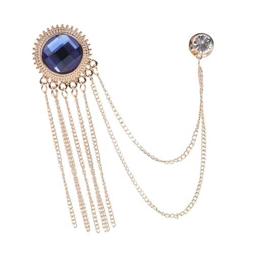 LIFKOME Herren Anstecknadel mit Kette Vintage Suit Brooch Revers Pin Retro Brosche für Anzug und Sakko Gold Blaue Edelstein Verzierung Langlebig und Modisch für Besondere Anlässe von LIFKOME