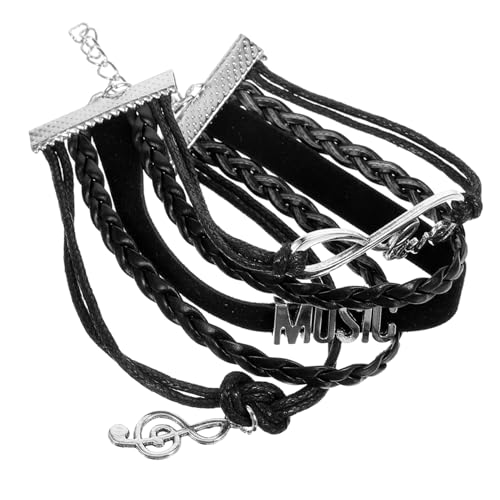 LIFKOME Herren Lederarmband Punk Stil mit Musiknoten Anhänger Mehrlagiges Geflochtenes Armband Modisches Leichtes Wristband für Street Dance Party und Alltag Langlebiges Material von LIFKOME