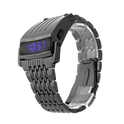 LIFKOME wasserdichte Herren-led-Armbanduhr Mit Blauem Display Langlebiges Legierungsband Digitales Datumsformat Stilvolles Design Schwarz von LIFKOME
