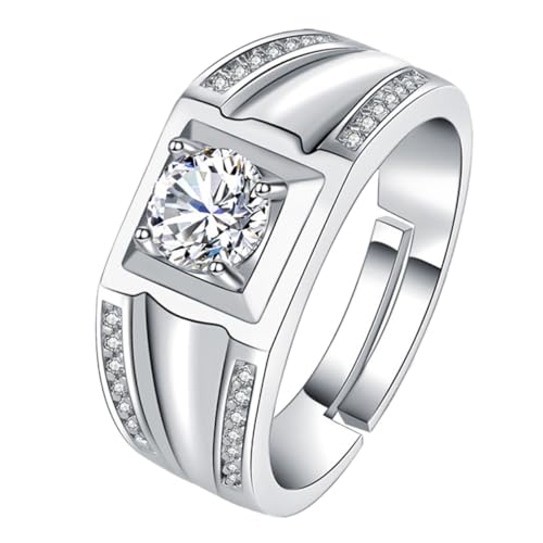 LIFKOME Herrenring Kupfer mit Strass Verstellbar Modisch Schlicht Trendiger Schmuck für Männer Stilvoller Partnerring Weiß von LIFKOME