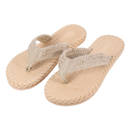 LIFKOME Imitation Straw Flip flops Damen Sommer Sandalen Flach Rutschfest Strand Schuhe Leichte Casual Slippers für Strand und Alltag von LIFKOME