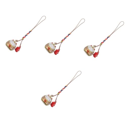 LIFKOME 4stücke Glückskatze Aus Keramik Dekorativer Maneki Neko Schlüsselanhänger Für Handtaschen Rucksäcke Handys Und Mehr Goldene Katze Mit Roten Kirschblüten von LIFKOME