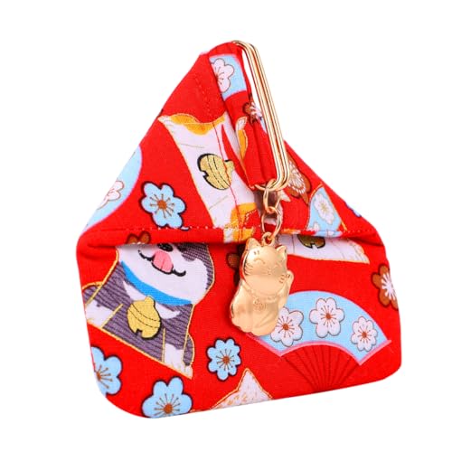 LIFKOME Japanische Damen Geldbörse mit Katzenmotiv Magnetischer Verschluss Dreieckige Baumwoll Münztasche Multifunktionales Portmonee für Kleingeld Karten und Schlüssel Modisches für von LIFKOME