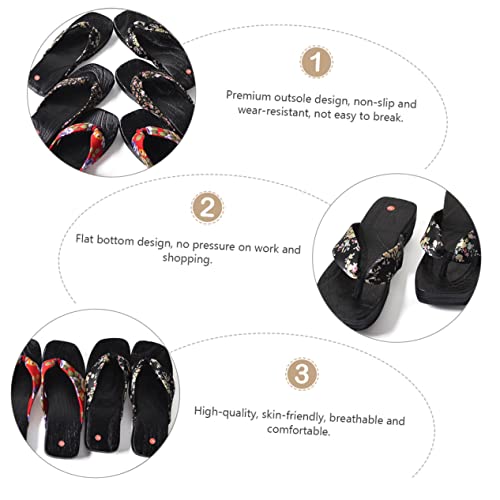 LIFKOME Japanische Holzclogs Sandalen Damen Sommer Zehentrenner Hoher Absatz Atmungsaktiv Komfortabel Stilvoll Kreative Freizeit Schuhe Schwarz von LIFKOME