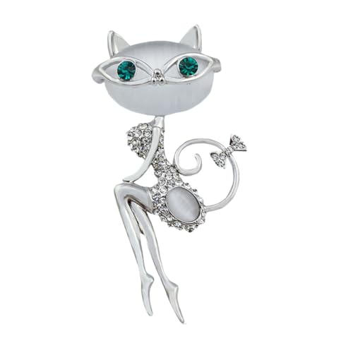 LIFKOME Katzenbrosche Pin Aus Opal-kristall Silberfarbene Brosche Für Kleidung Taschen Und Accessoires Vintage-anstecker Für Katzenliebhaber Dekoration Für Schals Und Hüte von LIFKOME