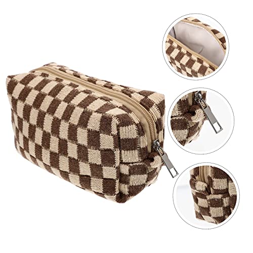 LIFKOME Karierte Kosmetiktasche Für Damen Tragbar Große Kapazität Mit Reißverschluss Multifunktionale Reise Kulturtasche Für Make up Schmuck Und Toilettenartikel von LIFKOME