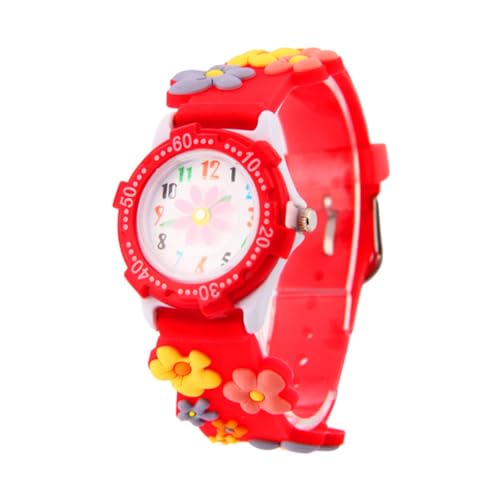 LIFKOME Kids Cartoon Blüten Armbanduhr Quarz-Uhr Für Mädchen Einstellbares Armband Farbenfrohes Design Perfektes Für Junge Mädchen Rot von LIFKOME