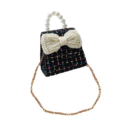 LIFKOME Kindertasche mit Schleife und Perlen Leichte Handtasche für Mädchen Jahre Kleine Umhängetasche für Alltag Reisen und Shopping Süßes Design in Schwarz von LIFKOME