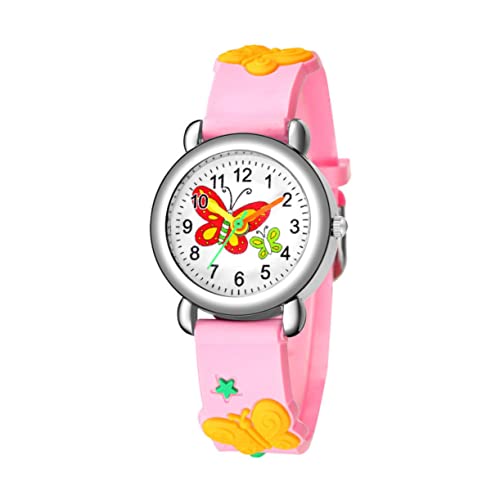 LIFKOME Kinder Quarzuhr mit Schmetterlingsmotiv für Mädchen Cartoon Armbanduhr Weiches Lederarmband Langlebig für Schule und Freizeit von LIFKOME