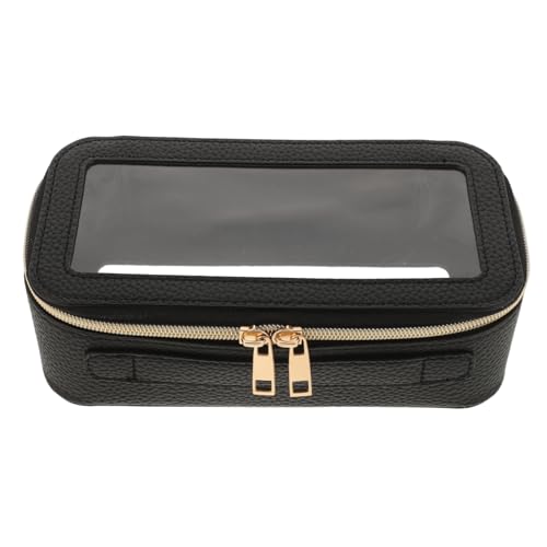 LIFKOME Reise Kosmetiktasche PVC Mit Wasserdichtem Pu-reißverschluss Kompakter Organizer Für Make-up Und Toilettenartikel Für Frauen Kleine Schwarze Ausführung Litchi-textur von LIFKOME