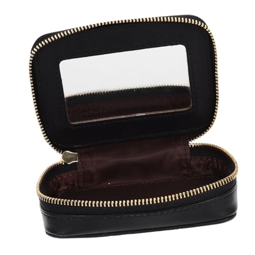 LIFKOME Kleine Kosmetiktasche für Damen Kompakter Lippenstift und Schminkspiegel Organizer Vielseitige Reise Make Up Tasche für Münzen Schmuck und Schlüssel Schwarz von LIFKOME