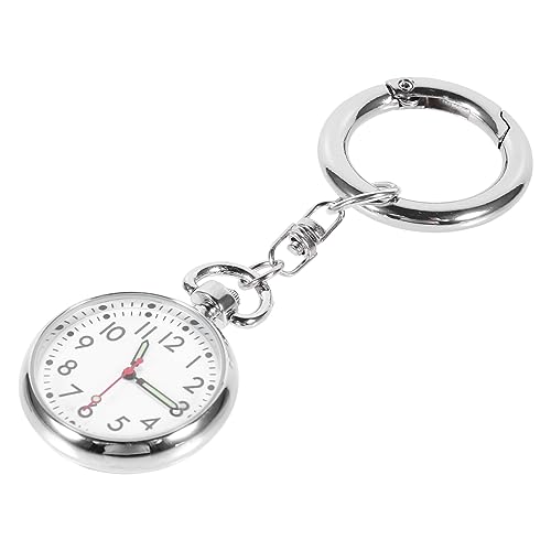 LIFKOME Hängende Taschenuhr Für Krankenschwestern Mit Quarzwerk Tragbare Uhr Mit Schlüsselanhänger Silberfarben Ablesbar Auch Nachts von LIFKOME