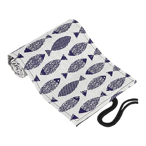 LIFKOME Kreative Bleistiftrolle Canvas mit Cartoon Saury Muster Fächer Tragbare Stiftaufbewahrung für Künstler und Schüler für Zeichnungen und Skizzen von LIFKOME