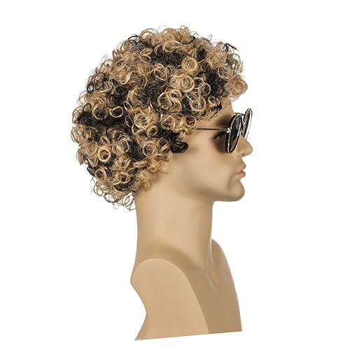 LIFKOME Kurze Lockige Perücke Für Männer Synthetische Kostümperücke Für Halloween Und Cosplay Und Hautfreundlich Braun-schwarz Für Partys Und Veranstaltungen von LIFKOME