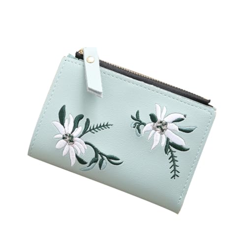 LIFKOME Kurzer Dünner Damen Geldbeutel Mit Reißverschluss Und Stickerei Für Karten Kleingeld Und Bargeld Praktische Verwendung Für Frauen Und Mädchen Hellgrün von LIFKOME