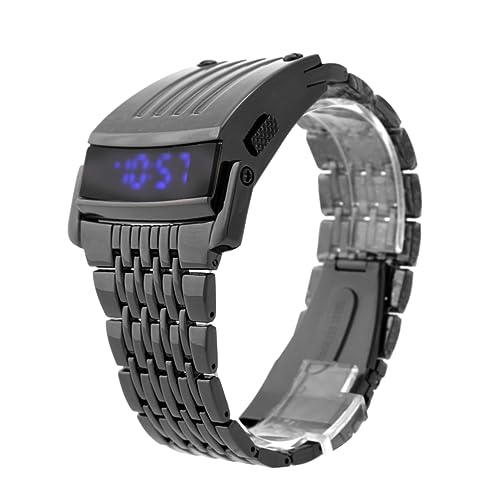 LIFKOME Herren LED Digitalarmbanduhr mit Legierungsband Uhr Blaues LED Display 30m für Alltag von LIFKOME