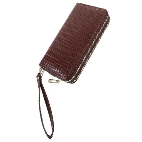 LIFKOME Damen Langwallet Spaltleder Mit Doppeltem Reißverschluss Großes Portemonnaie Kaffee Praktischer Handgelenkriemen Vielseitig Einsetzbar Elegant Und von LIFKOME