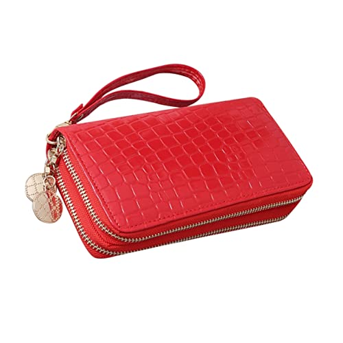 LIFKOME Portable Pu -Zipper Geldbörse Große Kapazität Damen Portemonnaie Lackleder Rot Für Karten Und Bargeld von LIFKOME