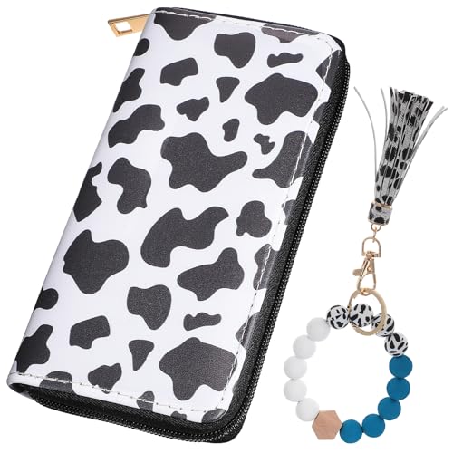 LIFKOME Ledergeldbörse Mit Kuh-Print Pu-Leder Kartenhalter Geldbörse Mit Reißverschluss Schlüsselanhänger Für Damen von LIFKOME