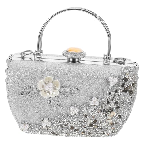 LIFKOME Luxuriöse Damen Abendtasche mit Funkelnden Kristallen und Filigranen Metallblumen Stilvolle Clutch für Formelle Anlässe Hochzeit Party Silberfarben Handlich und Stilvoll von LIFKOME