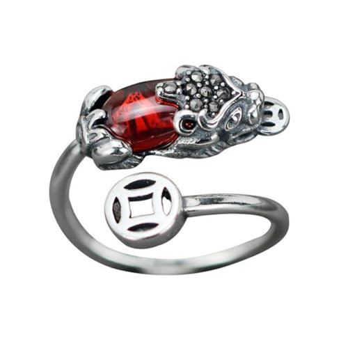 LIFKOME Luxuriöser Roter Rhinestone Fingerring mit Dekorativem Drachen Design Handgefertigtes Schmuckstück für Damen Modischer Verstellbarer Finger Partyring Wohlstand und Schutz von LIFKOME