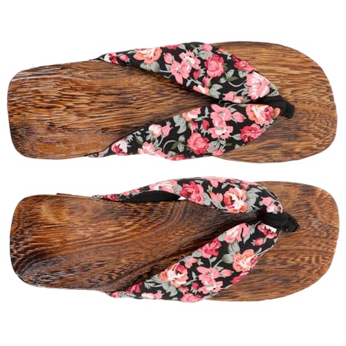 LIFKOME Massage Clogs Damen Holzpantoffeln mit Baumwollbezug Bequeme Sommer Sandalen Flip Flops für Freizeit Outdoor und Zuhause Schwarz von LIFKOME