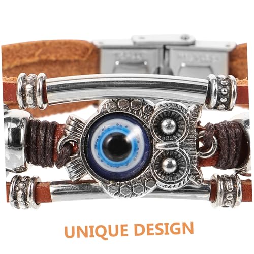 LIFKOME Mehrlagiges Geflochtenes Armband aus Kuhleder mit Eulenanhänger Verstellbares Herrenarmband Stylisches Boho charms Schmuckstück Langlebig und Komfortabel für Männer und Teenager von LIFKOME