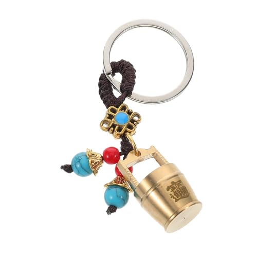 LIFKOME Mini Schlüsselanhänger Messing Im Eimer-Design Einzigartige Schlüsselbund-Dekoration Mit Grünem Perlenband Für Taschen Und Geldbörsen von LIFKOME