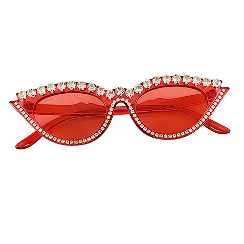 LIFKOME Mode Sonnenbrillen Frau Damen Mit Strasssteinen Kleine Cat-eye-brille Uv-schutz- Rot von LIFKOME