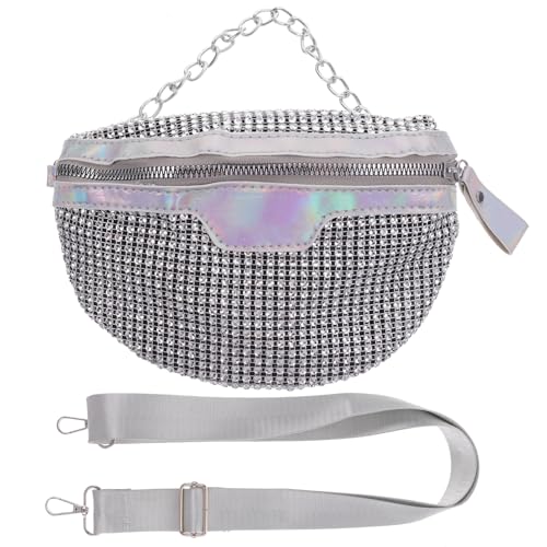 LIFKOME Modische Bauchtasche Damen mit Glänzenden Strasssteinen Leichte Umhängetasche für Shopping Reisen und Outdoor Praktische Hüfttasche für Mädchen Silberfarben Langlebiges Material von LIFKOME