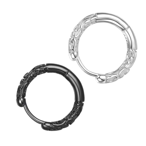LIFKOME Modische Hip hop Herren Ohrringe Edelstahl Rund Silber Schwarz Piercing Schmuck Alltag Party Accessoire von LIFKOME