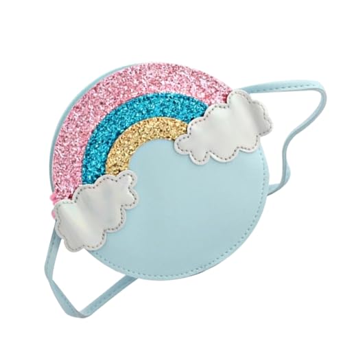 LIFKOME Modische Mädchen Umhängetasche mit Regenbogen deko Kleiner Aufbewahrungsbeutel für Kostümzubehör Praktische Schultertasche in Blau für Feierlichkeiten von LIFKOME
