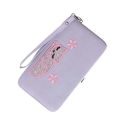 LIFKOME Damenbrieftasche Mit Katzenstickmuster Lange Geldbörse Mit Reißverschluss Mehrere Kartenfächer Praktische Geldbörse Für Damen Und Herren von LIFKOME