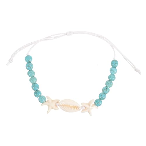 LIFKOME Natürliche Muschelarmband Damen Verstellbare Handkette Handgewebtem Wachsseil mit Blauen Perlen Stilvoller Schmuck für Besondere Anlässe und Alltag von LIFKOME