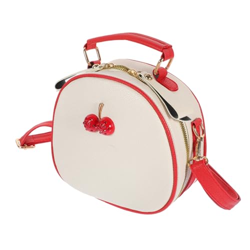 LIFKOME PU Crossbody Bag Damen Teen Mädchen Beige Rot Kirsche Motiv Verstellbarer Riemen Sommer Mode Schultertasche Leicht und Langlebig für Alltag und Freizeit von LIFKOME