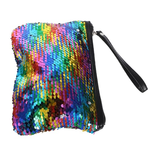 LIFKOME Pailletten Kosmetiktasche Damen Farbwechsel Clutch Handtasche mit Reißverschluss Kleine Schicke Kulturtasche für Make Up und Schmuck Farbenfrohe Tragbare Aufbewahrungstasche von LIFKOME