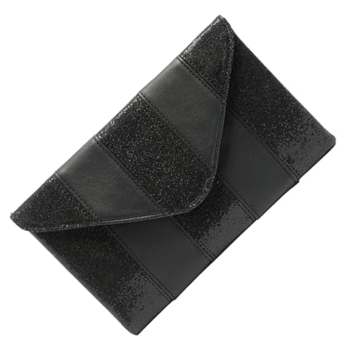 LIFKOME Pailletten-abendtaschen Für Damen Schwarze Clutch Aus Pu-Leder Im Umschlagstil Kompakte Handtasche Für Visitenkarten Geldbörse Handy von LIFKOME