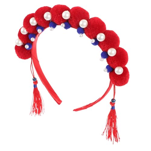 LIFKOME Peking Oper Hua Haar Accessoires Pelziger Ball Perlen Stirnband Stil Quasten Stirnband Stil Stirnband Damen Haar Accessoires Stirnband Für Cosplay Stirnband Für Mädchen von LIFKOME