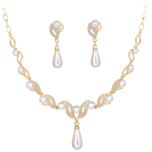 LIFKOME Perlenkette und Ohrringe Set mit Kristallverzierung Eleganter Brautschmuck für Damen Einzigartiges Hochzeitsschmuckset für Brautjungfern und Festliche Anlässe von LIFKOME