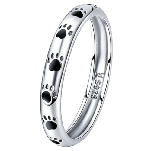 LIFKOME Pfotenabdruck Ring Silberring Für Frauen Haustierpfoten Ring Geschenk Für Haustierliebhaber Haustierliebhaber Ring Ringe Für Frauen Ringschmuck Hundering Fingerringe von LIFKOME