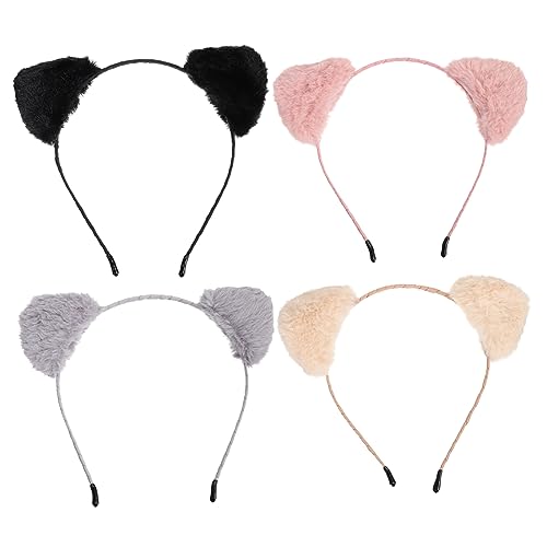 LIFKOME Plüsch Katze Ohr Haarreif 3 Stücke Cosplay Kopfschmuck Für Kinder Tierstirnband in Pink Beige Grau Schwarz Für Kostümparty Und Festivals von LIFKOME