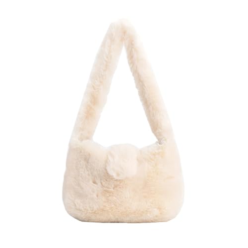 LIFKOME Plüsch Schultertasche Damen Handtasche Winter Tasche Großes Fassungsvermögen Modische Einzelschultertasche Weiß Für Mädchen Alltag Freizeit von LIFKOME