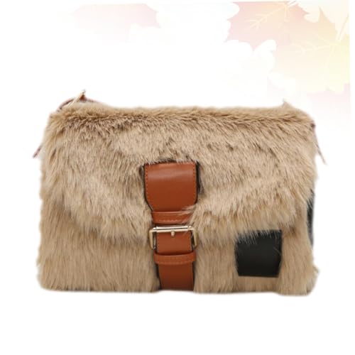 LIFKOME Plüsch Umhängetasche Damen Schultertasche Leicht Große Kapazität PU Polyester Modisch Vielseitig für Alltag Strand Party Shopping Dating Khaki von LIFKOME