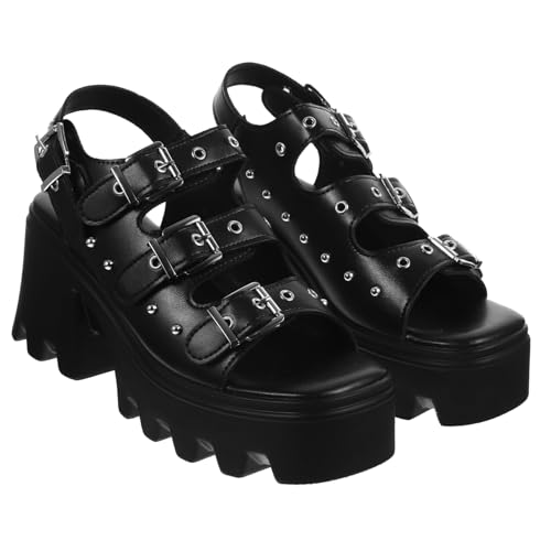 LIFKOME Punk Rivet Damen Sandalen mit Dickem Plateau und Klobigem Absatz Römische Schuhe für Erwachsene Stylische Schwarze Sommer sandaletten Komfortabel und Modisch für Alltag und Party von LIFKOME
