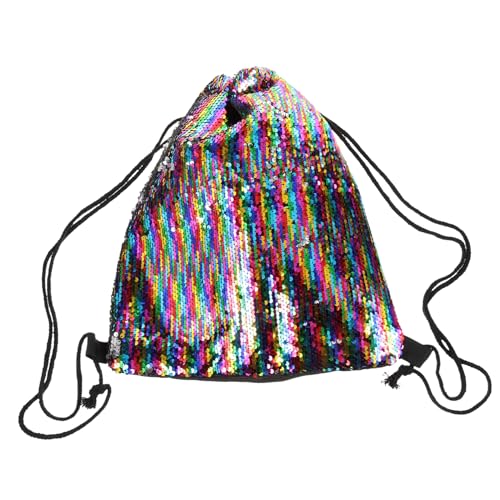 LIFKOME Rucksack Mit Kordelzug Turnbeutel Mit Pailletten Stoffbeutel Mit Kordelzug Großer Beutel Für Einkaufen Und Camping Umhängetasche Mit Pailletten-Design von LIFKOME