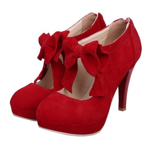 LIFKOME Runde Zehen High Heels Damen Sommer Elegante Schleifen Schuhe Komfortable Absatzschuhe Modische Rote Pumps für Besondere Anlässe und Partys von LIFKOME