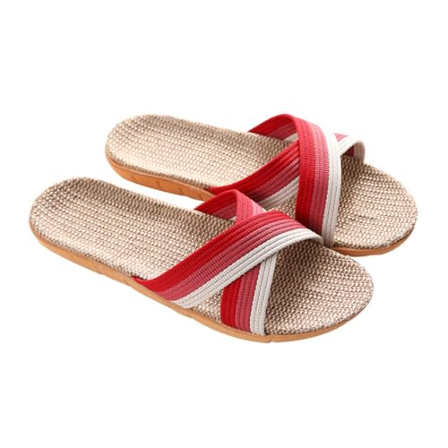 LIFKOME Rutschfeste Indoor Hausschuhe Damen Cross design Komfortable Flachssohle Sommerpantoffeln Rot von LIFKOME