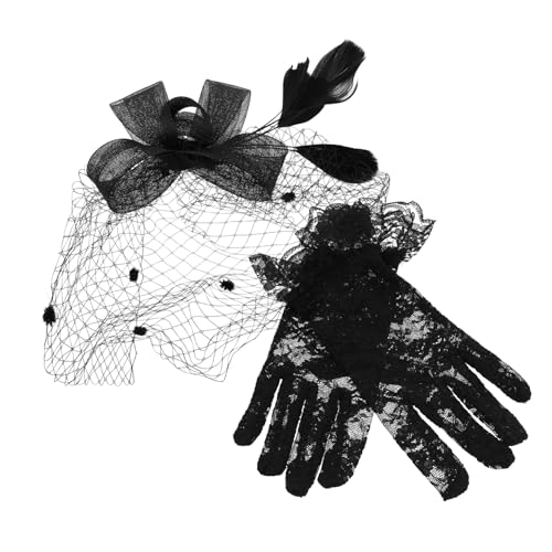 LIFKOME Fascinator Hut Handschuhe Set Schwarz Bowknot Schleier Hut Clip Für Hochzeit Party von LIFKOME