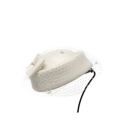 LIFKOME Schleierhut für Frauen erstlingsmütze damenmütze women's hats & caps Accessoire Hut Herbst Hut frauenmützen Bowknot Hut Damen Wollmütze Dame Philbox-Hut Damenhut aus Wollfilz Weiß von LIFKOME